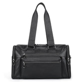 Multi-Zip Leather Duffle Bag with Wide Straps