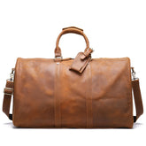 Large Vintage Leather Duffle Bag with Luggage Tag