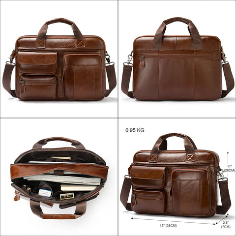 Multi-Pocket Leather Briefcase