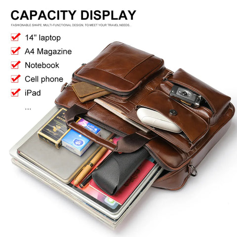Multi-Pocket Leather Briefcase
