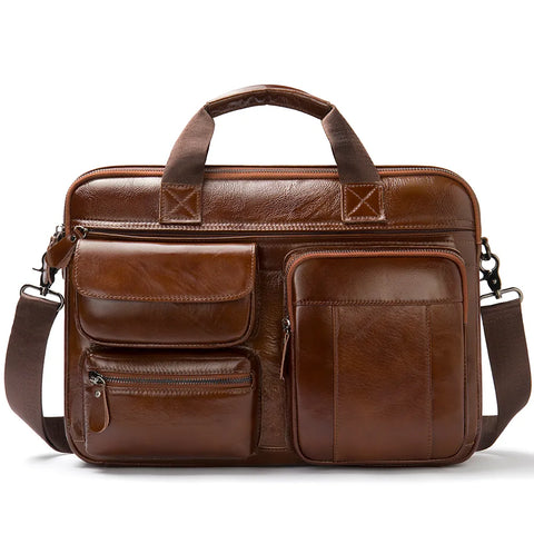 Multi-Pocket Leather Briefcase