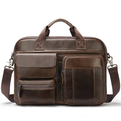 Multi-Pocket Leather Briefcase