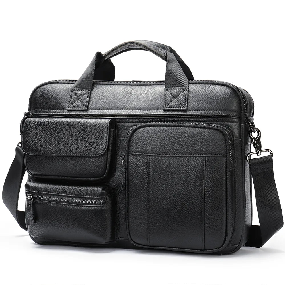 Multi-Pocket Leather Briefcase