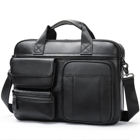 Multi-Pocket Leather Briefcase