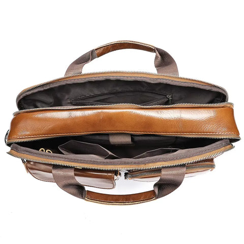 Multi-Pocket Leather Briefcase