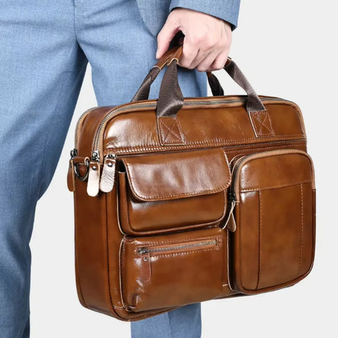 Multi-Pocket Leather Briefcase