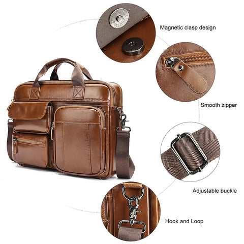 Multi-Pocket Leather Briefcase