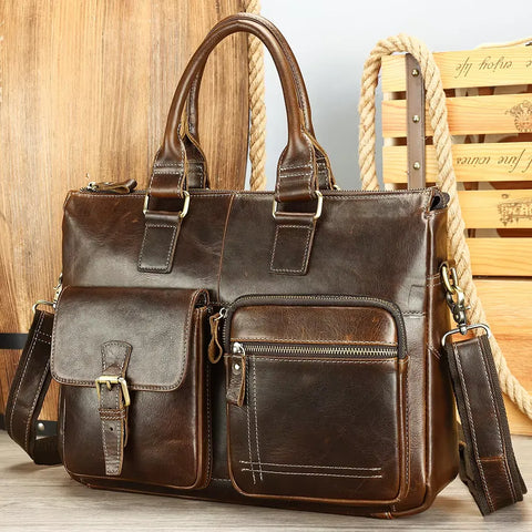 Multi-Pocket Leather Briefcase