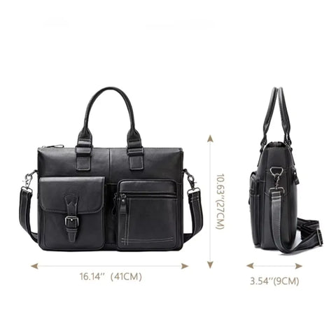Multi-Pocket Leather Briefcase