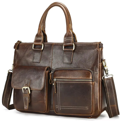 Multi-Pocket Leather Briefcase