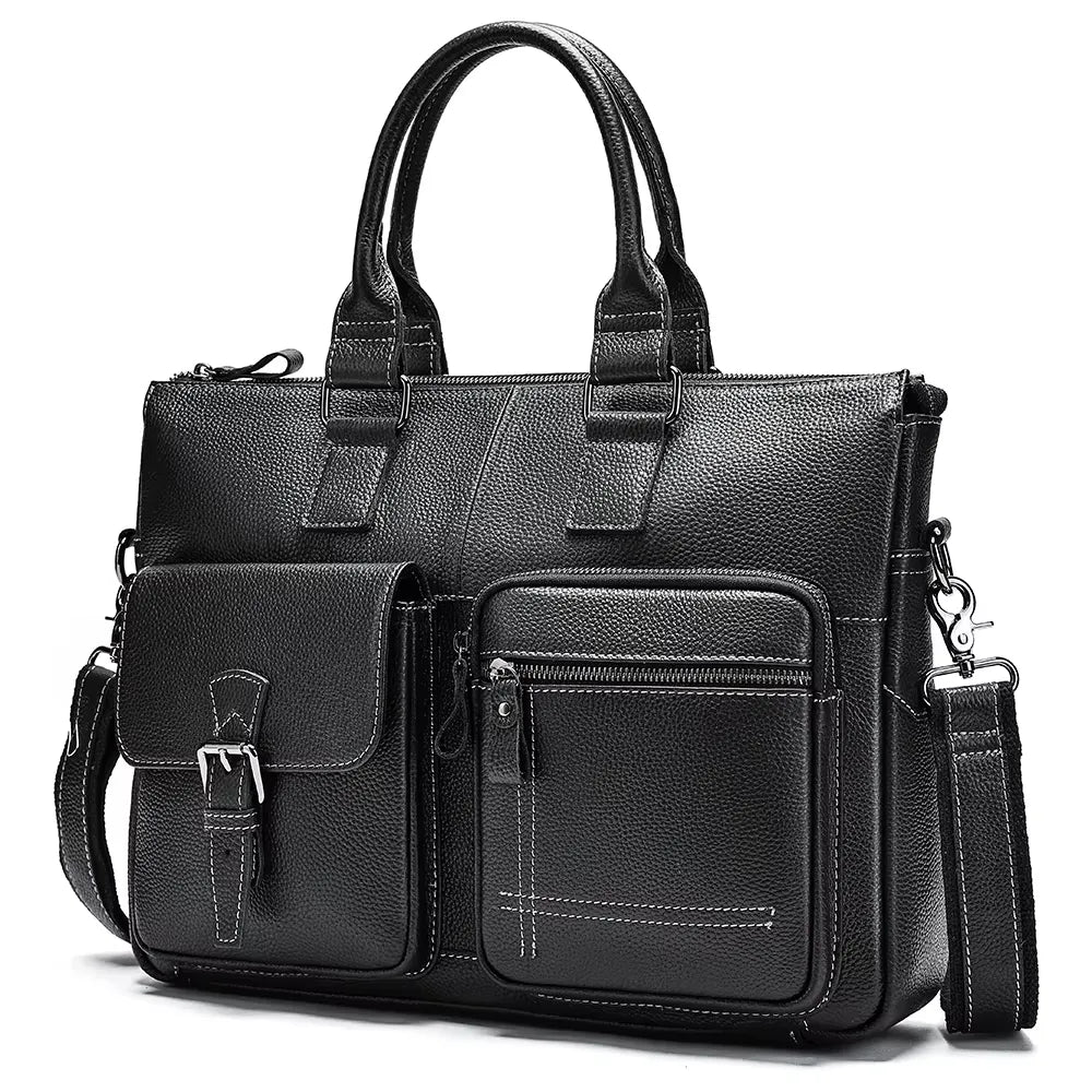 Multi-Pocket Leather Briefcase