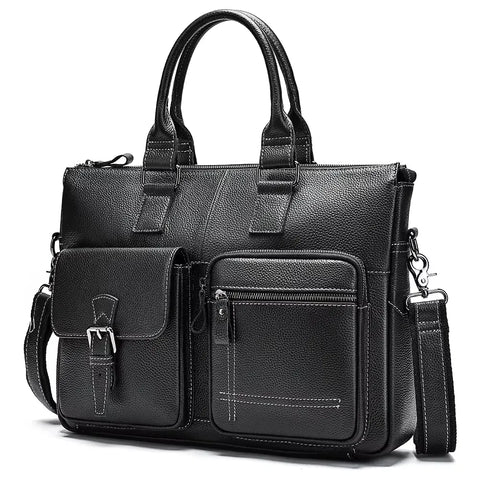 Multi-Pocket Leather Briefcase