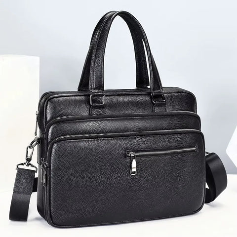 Triple-Compartment Leather Briefcase