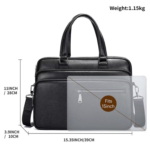 Triple-Compartment Leather Briefcase