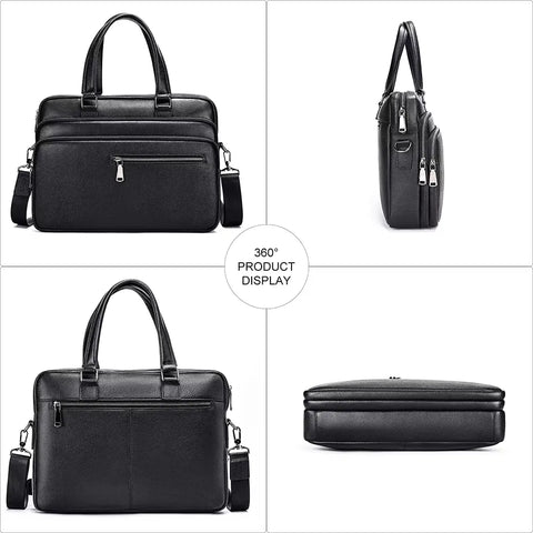 Triple-Compartment Leather Briefcase
