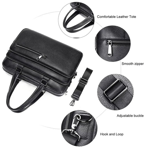 Triple-Compartment Leather Briefcase