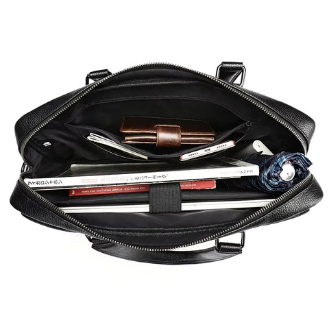 Triple-Compartment Leather Briefcase