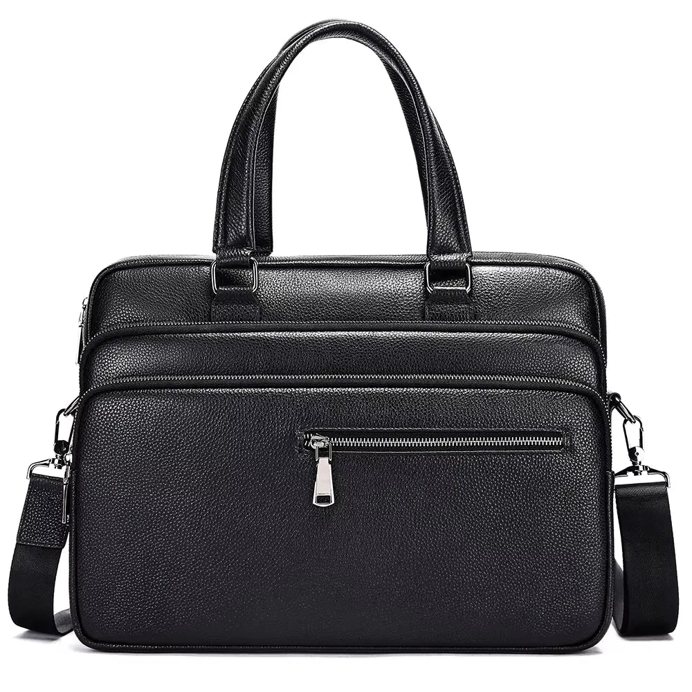 Triple-Compartment Leather Briefcase