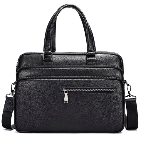 Triple-Compartment Leather Briefcase
