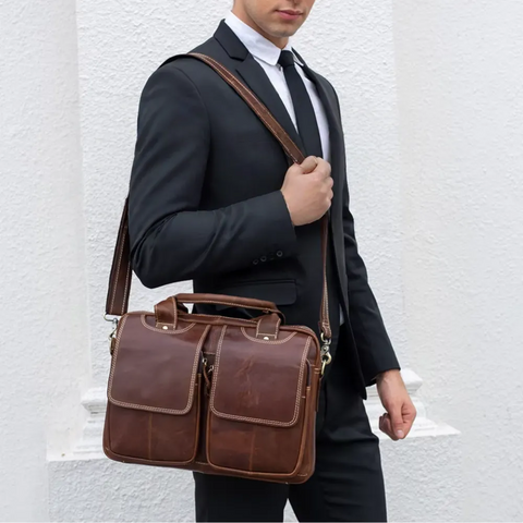 Classic Dual-Pocket Leather Briefcase
