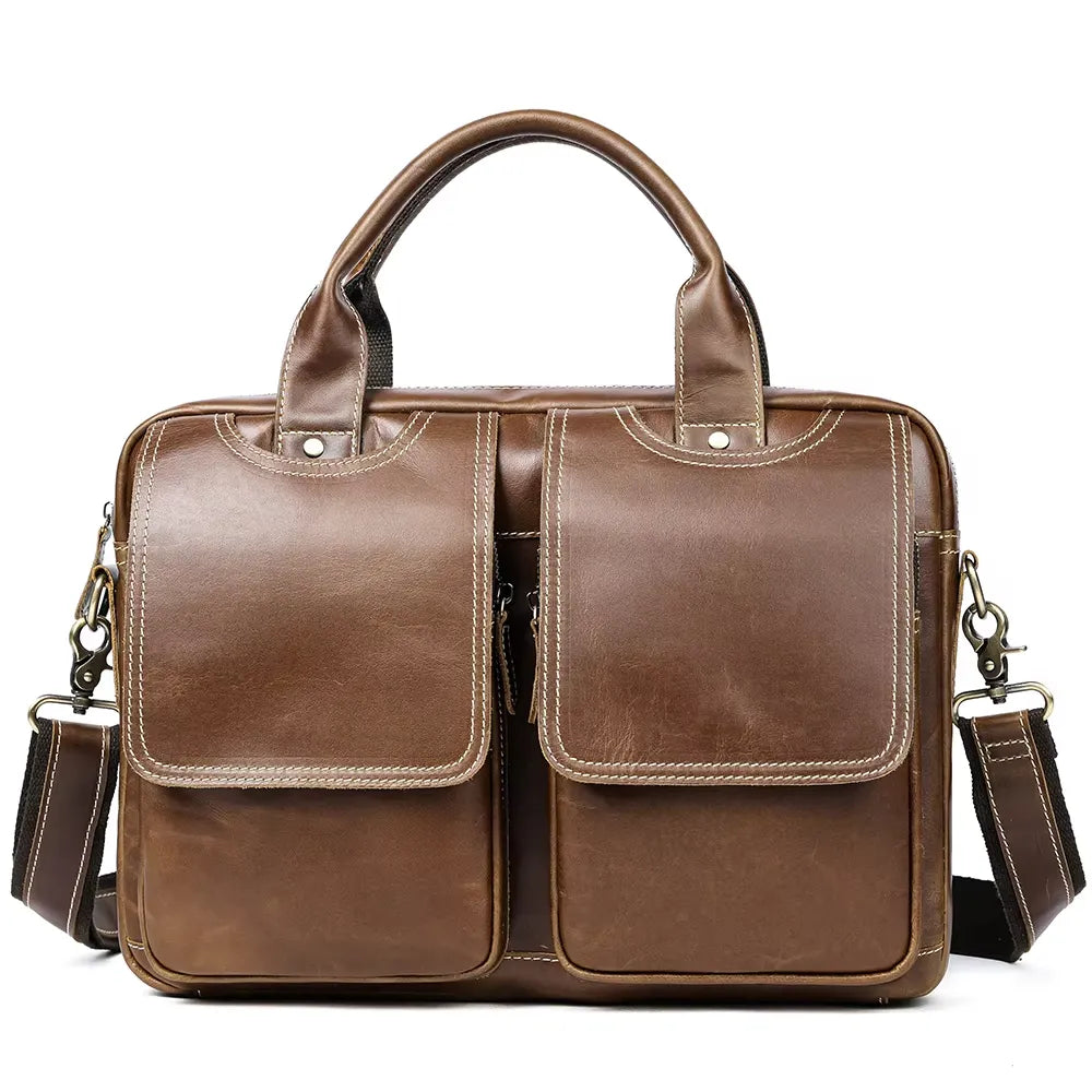 Classic Dual-Pocket Leather Briefcase