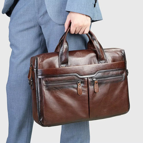 Vintage Dual-Zip Leather Briefcase