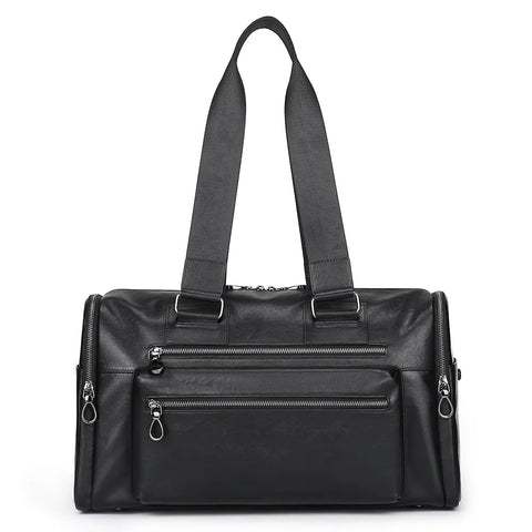 Multi-Zip Leather Duffle Bag with Wide Straps