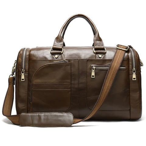 Executive Leather Travel Bag with Accessory Pouch