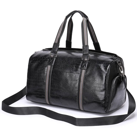 Luxury Crocodile Embossed Leather Duffle Bag
