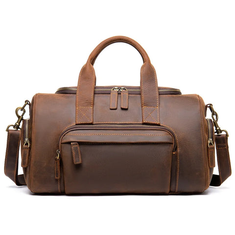 Multi-Compartment Leather Travel Bag - Brown