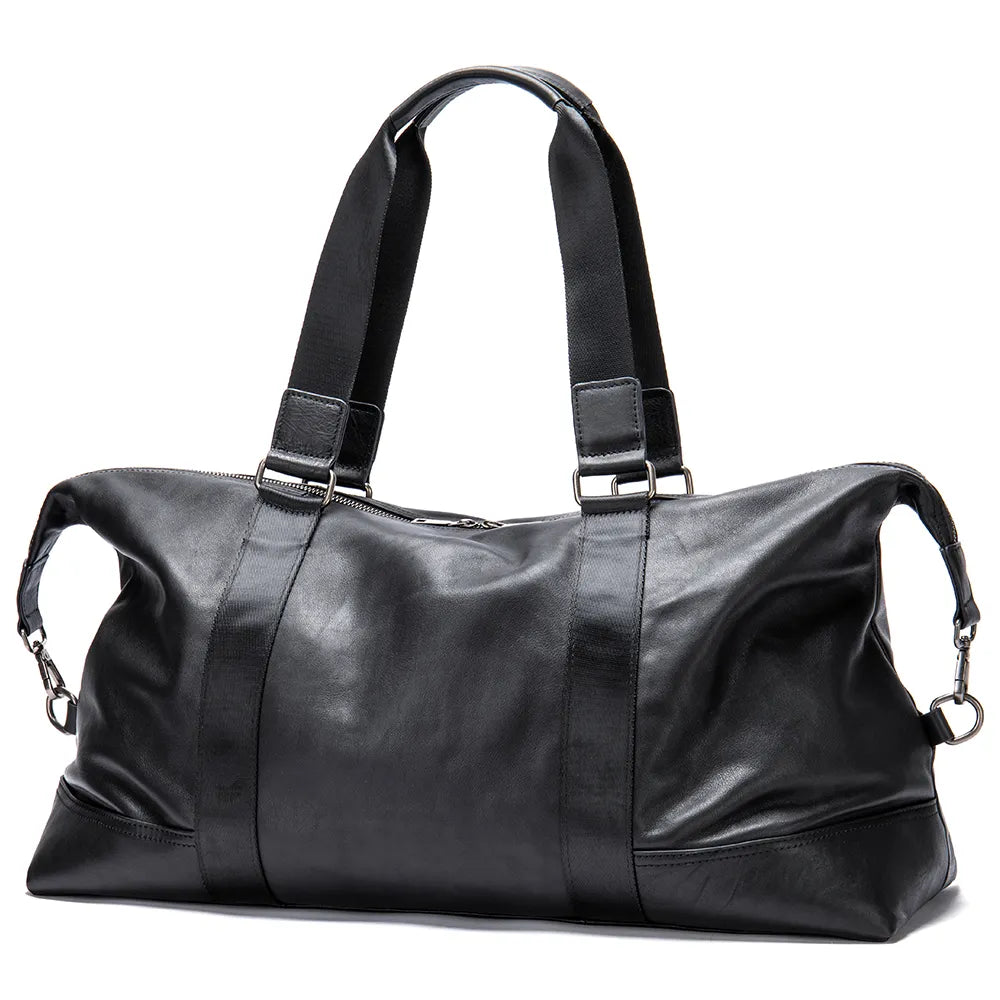 Soft Leather Weekender Bag with Wide Straps