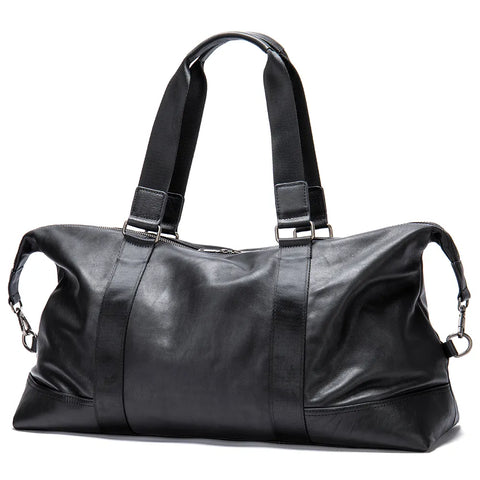 Soft Leather Weekender Bag with Wide Straps