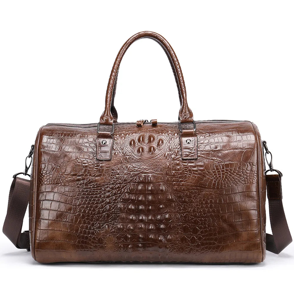 Luxury Crocodile Embossed Leather Travel Bag