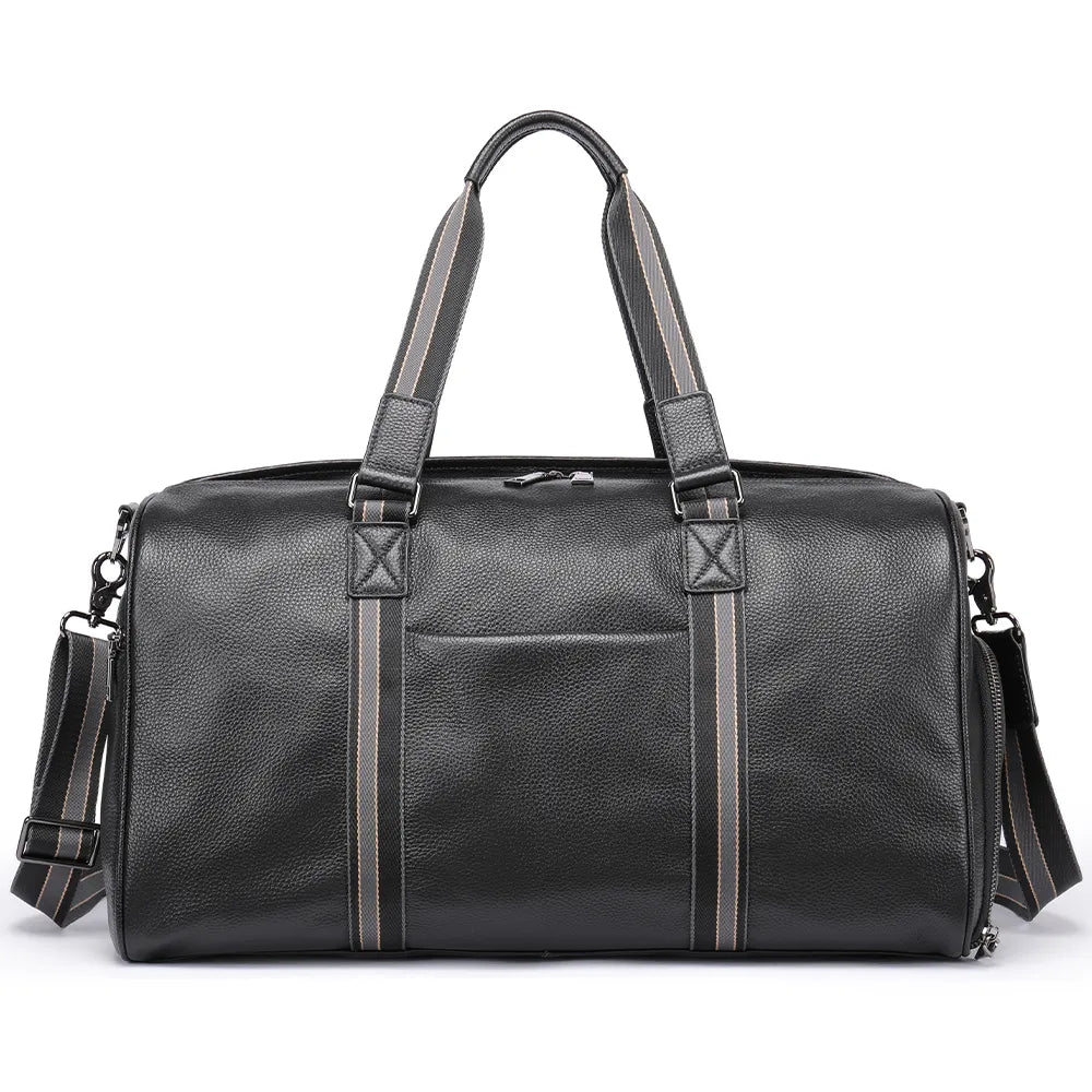 Premium Leather Duffle Bag with Stripe Detail