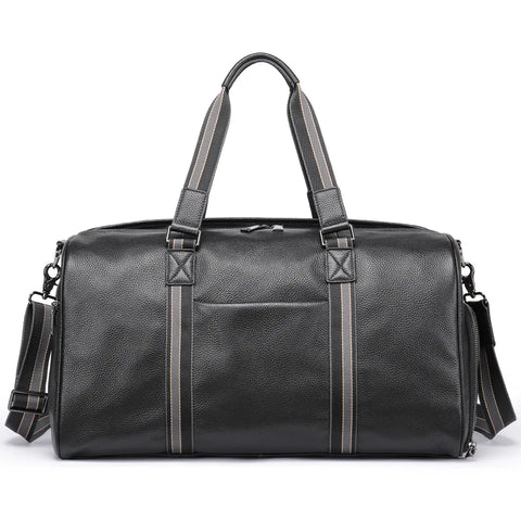 Premium Leather Duffle Bag with Stripe Detail