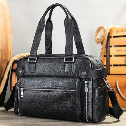 Multi-Pocket Leather Travel Bag