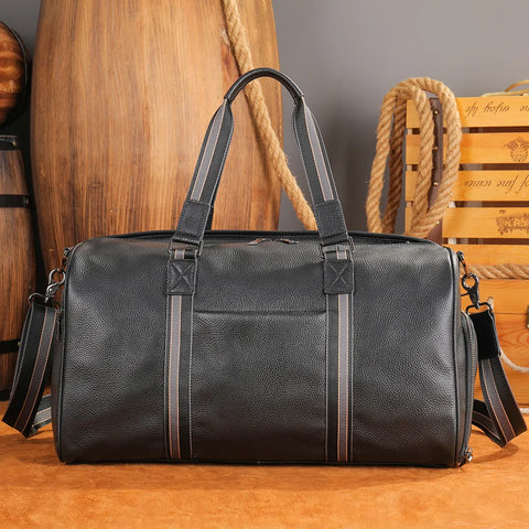 Premium Leather Duffle Bag with Stripe Detail