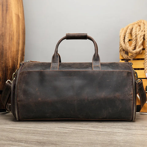 Vintage Leather Travel Duffle with Shoe & Garment Compartments