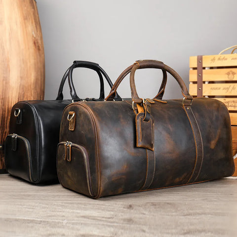 Vintage Crazy Horse Leather Travel Duffle
