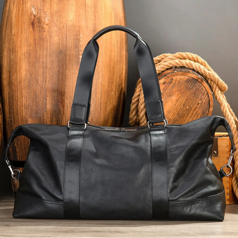 Soft Leather Weekender Bag with Wide Straps