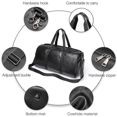Large Leather Travel Duffle Bag