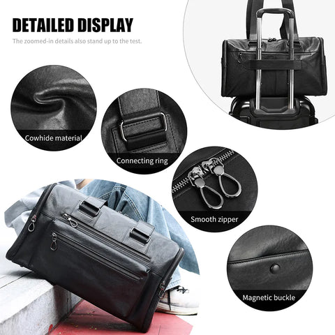 Multi-Zip Leather Duffle Bag with Wide Straps
