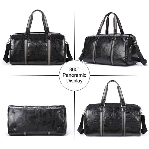 Luxury Crocodile Embossed Leather Duffle Bag