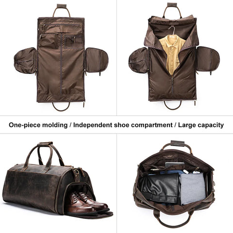 Vintage Leather Travel Duffle with Shoe & Garment Compartments