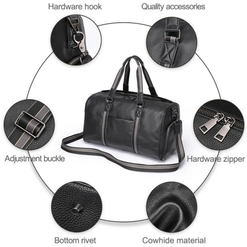 Premium Leather Duffle Bag with Stripe Detail