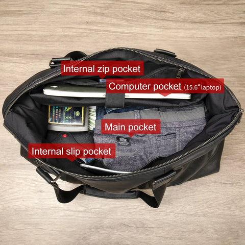 Soft Leather Weekender Bag with Wide Straps