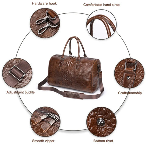 Luxury Crocodile Embossed Leather Travel Bag