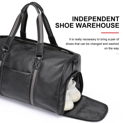 Premium Leather Duffle Bag with Stripe Detail