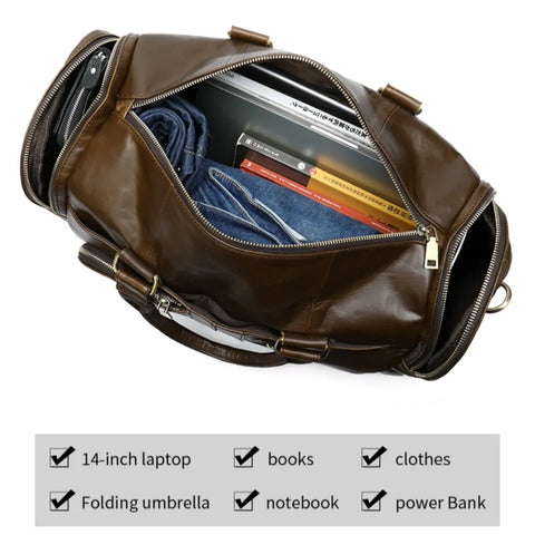 Executive Leather Travel Bag with Accessory Pouch