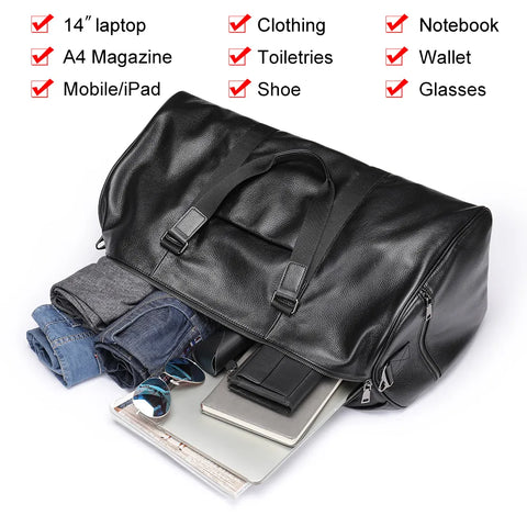 Large Leather Travel Duffle Bag